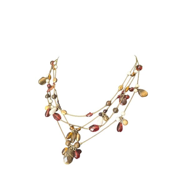 💖Lisaco Beaded Multi-Strand Necklace With Red & Brown Beads - Picture 1 of 4